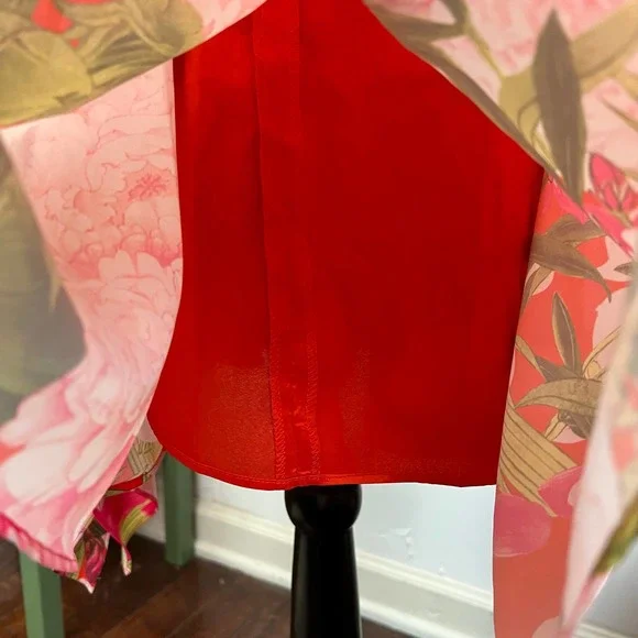 N Natori Asymmetrical Ruffle Tropical Dress Size 8 NWOT Bright Floral Sleeveless - Picture 8 of 10